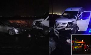 ACCIDENT grav în Giurgiu: Un microbuz cu 18 pasageri a fost lovit de un autoturism