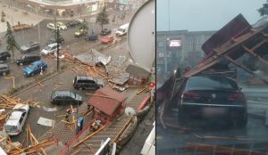 PRĂPĂD în Bihor: un acoperiș a fost SMULS de rafale și a căzut peste mașinile din trafic