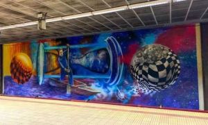 Graffiti impresionant cu Ivan Patzaichin, amplasat în staţia de metrou Ştefan cel Mare din Capitală