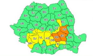 ANM: Cod portocaliu și cod galben de precipitații și vânt puternic în mai multe județe din Muntenia, Moldova și Oltenia