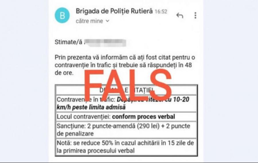 Poliția Română avertizează asupra unei înșelăciuni cu amenzi FALSE