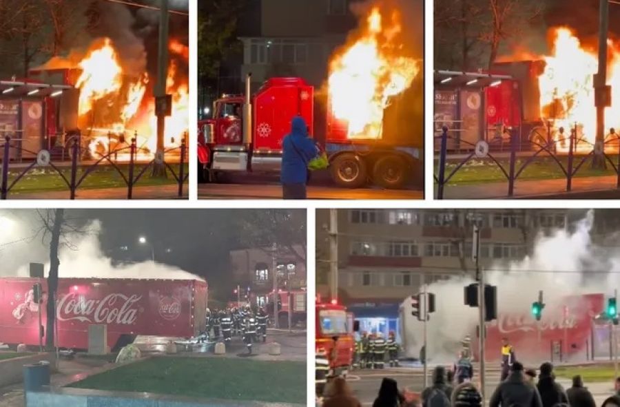 Camionul Coca-Cola din reclamele de iarnă A LUAT FOC în Berceni. "Vin sărbătorile, vin..."