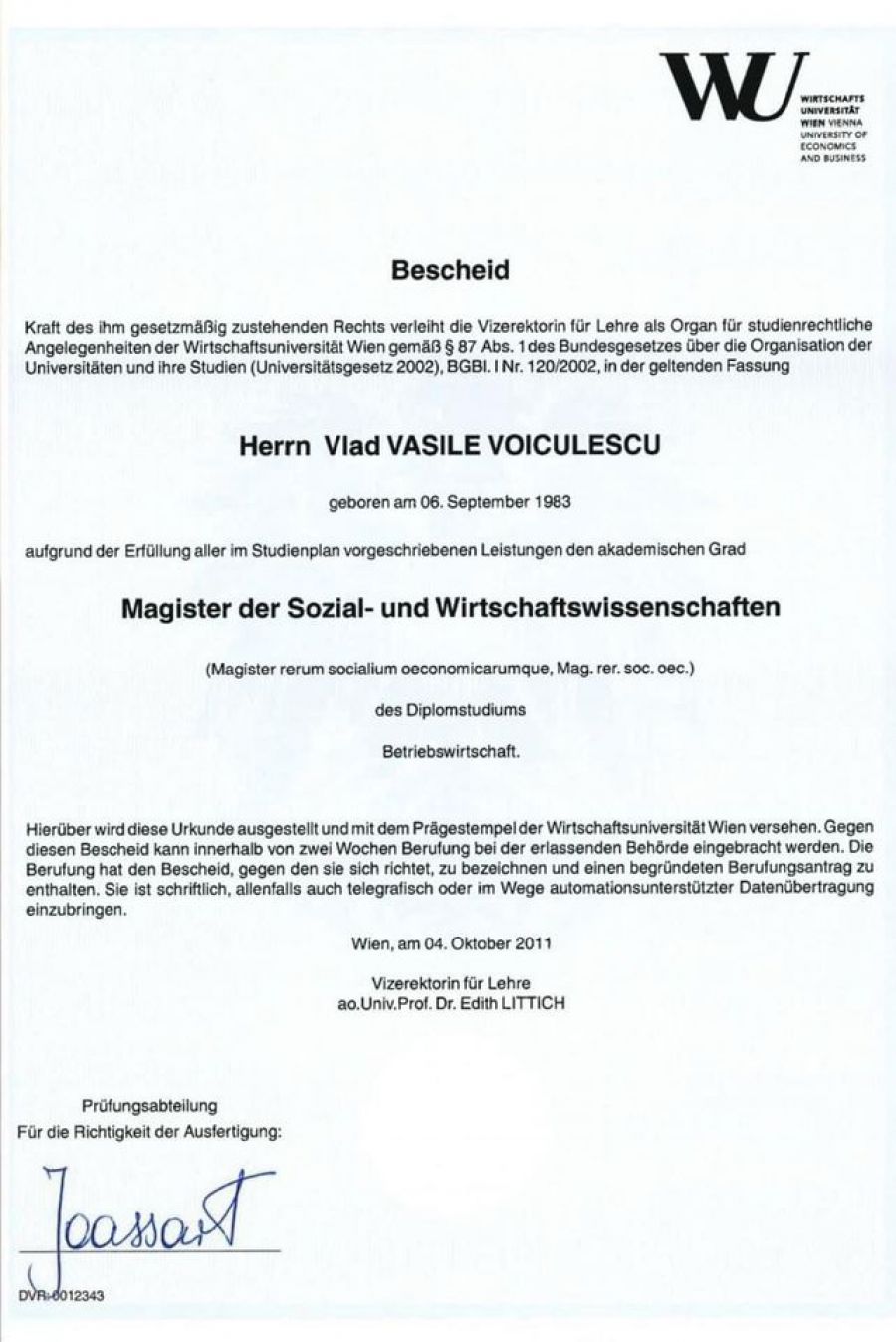 Vlad Voiculescu și-a publicat DIPLOMA de STUDII eliberată în Austria. DOCUMENTE