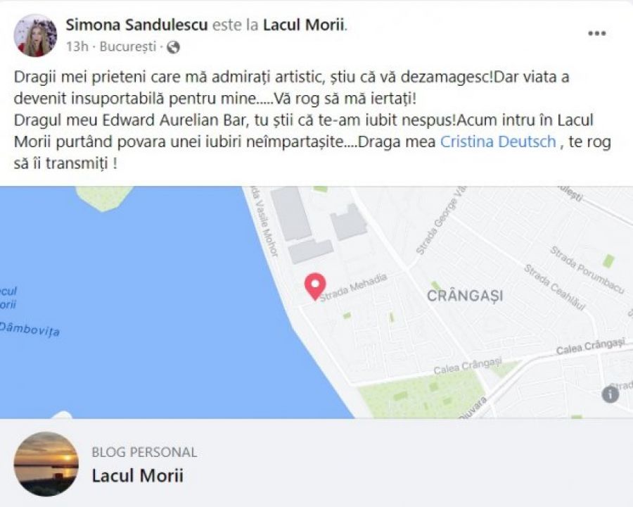 Cunoscută artistă, găsită MOARTĂ după ce a lăsat un mesaj de adio pe Facebook
